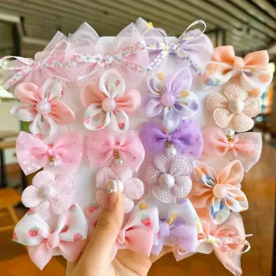 10 pcs Girls Bow & Flower Decor Hair Clips